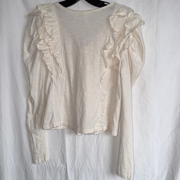 Anthropologie Ruffled V Neck Blouse Top Womens Size XSP Cream Long Sleeved - Picture 7 of 8